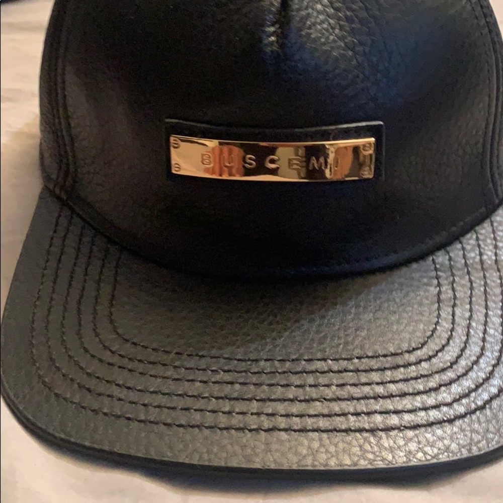 Buscemi Leather hat with gold trim